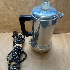 Vintage Empire Aluminum Coffee Percolator with Black Handle and cord